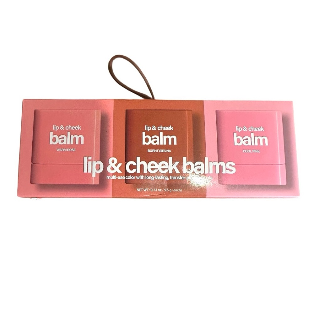 Lip & Cheek Balm Set - Warm Rose, Burnt Sienna, Cool Pink. New